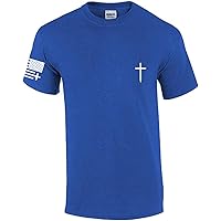 Mens Christian Shirt Faith Cross Crest American Flag Sleeve T-Shirt Graphic Tee