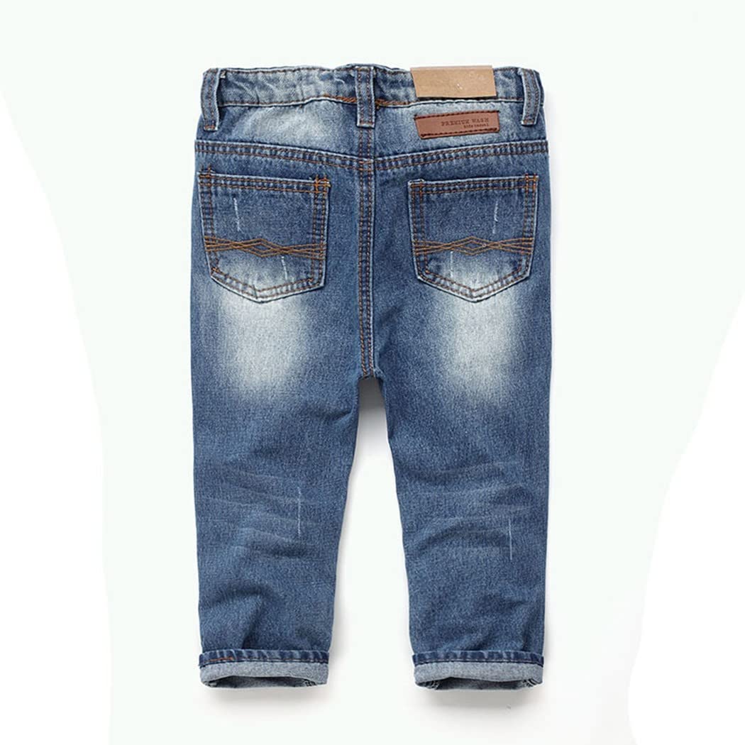 KIDSCOOL SPACE Baby Girl Boy Jeans,Little Kid Elastic Band Inside Ripped Denim Jeans Pants