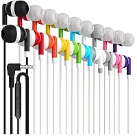 Maeline 10 Pack Earbuds with Microphone, Noise Isolating in-Ear Headphones, Volume Control Wired 3.5 mm Student Earbuds for Classroom, Library for iPhone, Android, MP3 Player - Bulk Wholesale - Multi