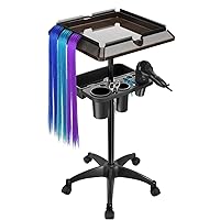 Salon Tray Cart with Extra Storage Space, Salon Rolling Tray, Adjustable Height Salon Tray on Wheels, Removable Hair Extension Tool Tray for Hairdressers, Salon Color Tray for Salon Home Use