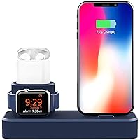 AOJUE 3 in 1 Silicone Charging Stand for Apple Watch/iPhone and AirPods ,Charger Stand Dock Station for Apple iWatch Series se/6/5/4/3/2/1 /AirPods/iPhone Xs/XS Max/XR/X/8/8/7/6 Plus/5(001-US-Blue)