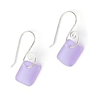 Sea Glass French Curve Earrings (Orchid) - Sterling Drop Beach Earrings for Women by EcoSeaCo, using recycled and sustainable material. Handmade in the USA
