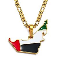 Map of United Arab Pendant Necklaces - Charm African Ethnic Maps Flag Thin Chain Necklaces, Patriotic Gold Color Map Hip Hop Jewelry for Women Men Party Gift
