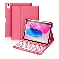 Hamile iPad 10th Generation Case with Keyboard 10.9 Inch - 7 Colors Backlit Wireless Detachable Folio Keyboard Cover with Pencil Holder for New iPad 10th Gen 2022 (Pink)
