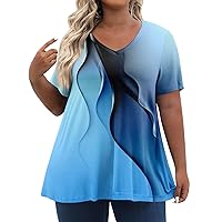 Plus Size Tops for Women Dressy Short Sleeve V Neck Shirts for Women Summer Tops for Women 2024 Floral Print Top Cute Tunic