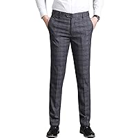 Men's Plaid Straight Leg Dress Pant Stylish Slim Fit Stretch Suit Pant Casual Striped Business Trousers