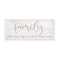 Family Love Never Ends Sentiment Charming Typography, Designed by Daphne Polselli Wall Plaque, Grey