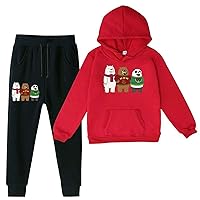 Kids Boys 2 Pcs Pullover Hoodies Outfits Novelty We Bare Bears Tops+Jogging Pants-Casual Clothing Set for Daily Wear