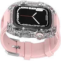 Luxury Women Crtstal Transparent Watch Case Rubber Bands，For Apple Watch Ultra 8/7/6/5/4/SE 49mm 45mm 44mm，Hard PC Bezels RM Style Watch Sport Wrist Band Accessories