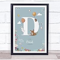 The Card Zoo New Baby Birth Details Christening Nursery Woodland Animals Initial D Gift Print