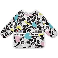 Panda Kids Art Smocks,Breathable Waterproof Painting Artist Apron for Eating,Painting,Playing for Age 2-4
