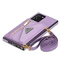 Wallet Leather Case for Samsung Galaxy S23 Ultra S21 FE S22 Note 20 Plus A52 A52s A72 A12 A53 5G Lanyard Strap Cover,Purple,for Samsung A13 5G