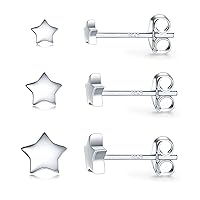 3 Pairs 925 Sterling Silver Star Stud Earrings for Women,Tiny Simple Geometric Stud Earrings Set Small Hypoallergenic Cartilage Tragus Ear Jewellery for Men Girls (3/4/5mm)