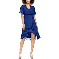 Calvin Klein Womens Chiffon High-Low Dress, Blue, 8