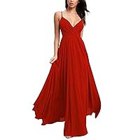 Women's Spaghetti Chiffon Bridesmaid Dresses V Neck Long Formal Evening Party Gown