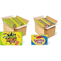 SOUR PATCH KIDS (12-3.5 oz Boxes) and SWEDISH FISH (12-3.1 oz Boxes) Soft & Chewy Candy Bundle