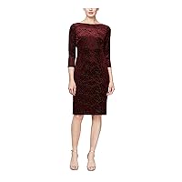 Womens 3/4 Sleeve Boat Neck Knee Length Cocktail Body Con Dress