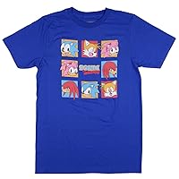 Sonic The Hedgehog Boy's Character Squares Grid with Logo Design T-Shirt