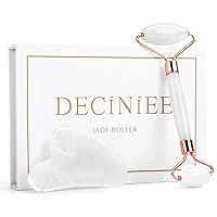 Deciniee Jade Roller and Gua Sha Set - Anti Aging Face Roller Massager & Gua Sha Facial Tools for Eye, Neck - Natural Guasha Facial Roller Skin Care Tools Body Muscle Relaxing Relieve Wrinkles-White