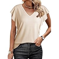 SHEWIN Womens Summer Tops Casual V Neck Ruffle Short Sleeve T Shirts Slim Fit