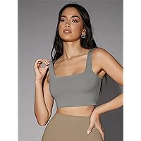 Women's T-Shirts Low Back Tank Crop Top T-Shirts (Color : Dark Grey, Size : Small)