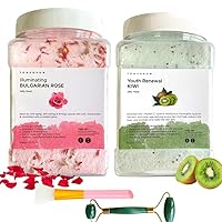 VogueNow Rose and Kiwi Jelly Face Mask for Facials Hydrating, Brightening & Nourishing Jelly Mask with Free Jade Roller & Spatula | Professional Hydrojelly Masks | Vajacial Jelly Mask Powder | 23 Oz