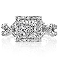 Riya Gems 3.50 CT Princess Diamond Moissanite Engagement Ring Wedding Ring Eternity Band Vintage Solitaire Halo Hidden Prong Setting Silver Jewelry Anniversary Promise Ring Gift