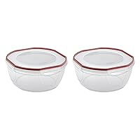 Sterilite Ultra-Seal 8.1 Qt Bowl, Large Airtight Food Storage Container, Latching Lid, Microwave and Dishwasher Safe, Clear With Red Gasket, 2-Pack