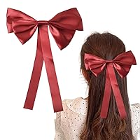 Hair Bows for Women Girls Hair Bow Clips Accessories for Women Satin Silk Hair Bow Ribbon Bowknot Hair Barrettes for Women Wine Red Large Bow Hair Clips for Girls Long Hair Bow Decorations for Prom