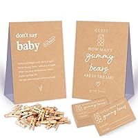 2 Rustic Baby Shower Games Gender Neutral-Don't Say Baby And Guess How Many Gummy Bears Baby Shower Games,Baby Shower Decoration,Party Favors Supplies,2 Sign & 50 Mini Clothespins & 50 Cards Set-Z16