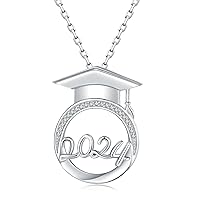 Graduation Gifts for Her 2024 - Sterling Silver Class of 2024 Graduation Necklace for Best Friends, High School College Senior 2024 Gifts Inspirational Jewelry Graduation Gifts for Women Girls