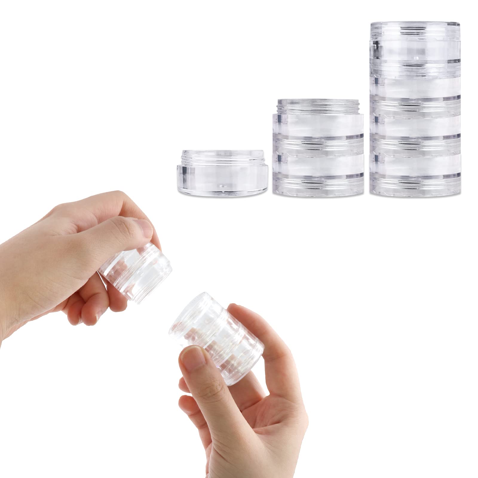 12 Columns (72pcs) - Beauticom 5G/5ML Transparent Stackable Jars - Round Plastic Container with Clear Lid Embellishment Bead Glitter Charm Craft Jars