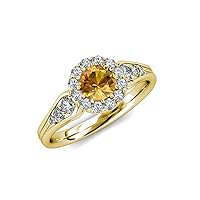 Citrine & Natural Diamond (SI2-I1, G-H) Cupcake Halo Engagement Ring 1.38 ctw 14K Yellow Gold