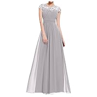 Women's Formal Wedding Dresses Chiffon Lace Cap Sleeve Maxi Dress Elegant Evening Party Dresses for Wedding Guest