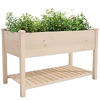 Raised Garden Bed with Storage Shelf 48.5x24.4x30 Inch, Elevated Wood Planter Box with Legs for Vegetable Flower Herb Outdoors Backyard, Patio, Balcony with Liner (Natural Wood)