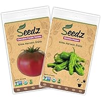 Bundle and Save! - Organic Shishito Pepper Seeds, APPR. 55, Organic Cherokee Purple Beefsteak Tomato, APPR. 100, Heirloom Vegetable Seeds, Certified Organic, Non GMO, Non Hybrid, USA