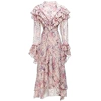 Early Autumn Dress Women O-Neck Flare Sleeve Hollow Out Dress Embroidery Print Long Dress