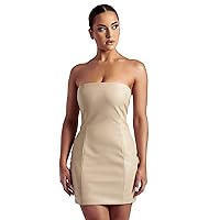 BYDIVA Women Strapless Tube Mini Dress Off Shoulder Bodycon Sexy Party Faux Leather Dress