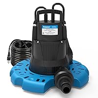 Acquaer 1/4 HP Automatic Swimming Pool Cover Pump, 115 V Submersible with 3/4” Check Valve Adapter & 25ft Power Cord, 2250 GPH Water Removal for Pool, Hot Tubs, Rooftops, Water Beds and more
