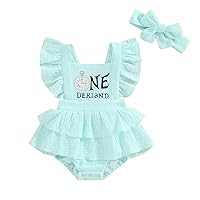 Baby Girl First Birthday Outfit One Derland Clock Cotton Linen Ruffle Romper Bodysuit Cake Smash Clothes