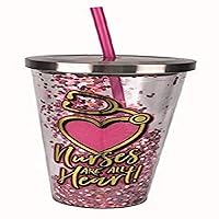 Spoontiques - Glitter Filled Acrylic Tumbler - Glitter Cup with Straw - 20 oz - Stainless Steel Locking Lid with Straw - Double Wall Insulated - BPA Free - Nurses - Pink