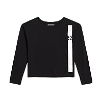 Calvin Klein Girls' Long Sleeve Logo Design Crewneck T-Shirt, Black Vertical