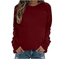 Women Sweatshirt Casual Solid Color Crewneck Cute Pullover Long Sleeve Lightweight Loose Fit Tops Fashion Fall Blouse