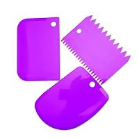 Pastry Bench Fondant Cake Bread Dough Scraper Icing Bowl Spatula Knife Flat & Curved Edge Set Cookie Cutter Kitchen Tool (Purple 3-in-1 Set, 1 Set)