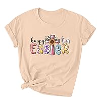 Women Happy Easter T Shirt Bunny Rabbit Graphic T-Shirt Funny Letter Cross Printed Shirts Short Sleeve Fitted Tops