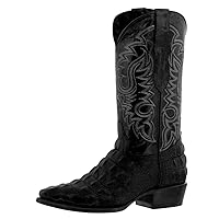 Texas Legacy Mens Black Western Leather Cowboy Boots Crocodile Back Print J Toe
