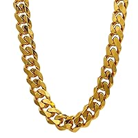 TUOKAY 18K Big Faux Gold Flat Chain 11mm thickness 24in Length 90s Fashion Man Hip Hop Chain for Rapper, Dainty & Sparkling Fake Gold Chain Necklace.