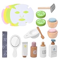 Wooden Makeup Kit for Girls, 18 Pcs Pretend Beauty Makeup Set Skin Care Learning Toys Toddler Makeup Face Mask Toy Gift for 3 4 5+ Year Old Girls