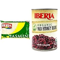Iberia Jasmine Rice 5 lb. + Iberia Organic Red Kidney Beans, 15.5 Ounce (Pack of 24)