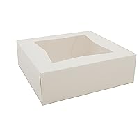 SCT White Window Bakery Boxes with Attached Flip Top, 4-Corner Beers Design, 8 x 8 x 2.5, White, Paper, 200/Carton